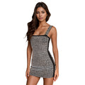 C7197 cross-border   fashion women's sexy rhinestone one-piece dress with arm sleeves