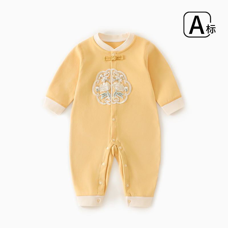 Baby fall and winter cotton chinese style chinese style one-piece khaki newborn baby crawling clothes outing clothes bag butt clothes
