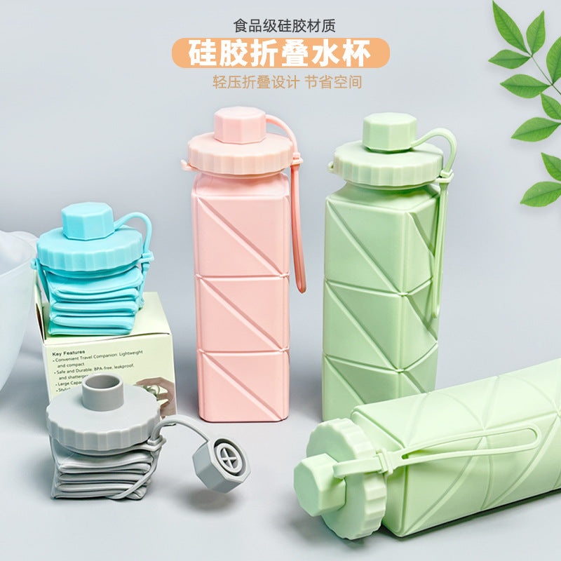 Cross-border new silicone folding water cup sports cycling water cup outdoor portable silicone kettle food grade high temperature resistance