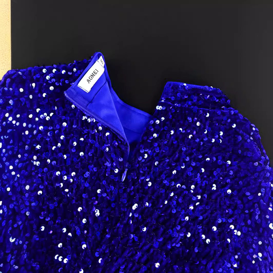 AM030703 Christmas Dress Long Sleeve Skirt, Party Banquet Ball Costume Tassel Sequin Dress Dress