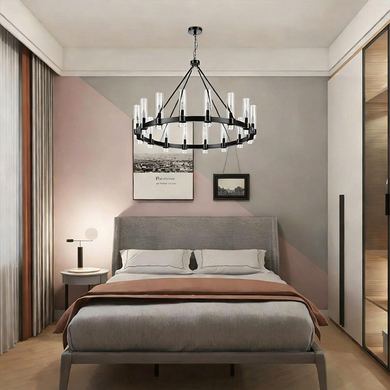 American industrial style two-tier ring pendant light - clear glass hotel villa living room dining room lighting fixture
