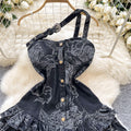 Fashion hot girl style denim tube topdress women's retro distressed tail design street small puffy skirt