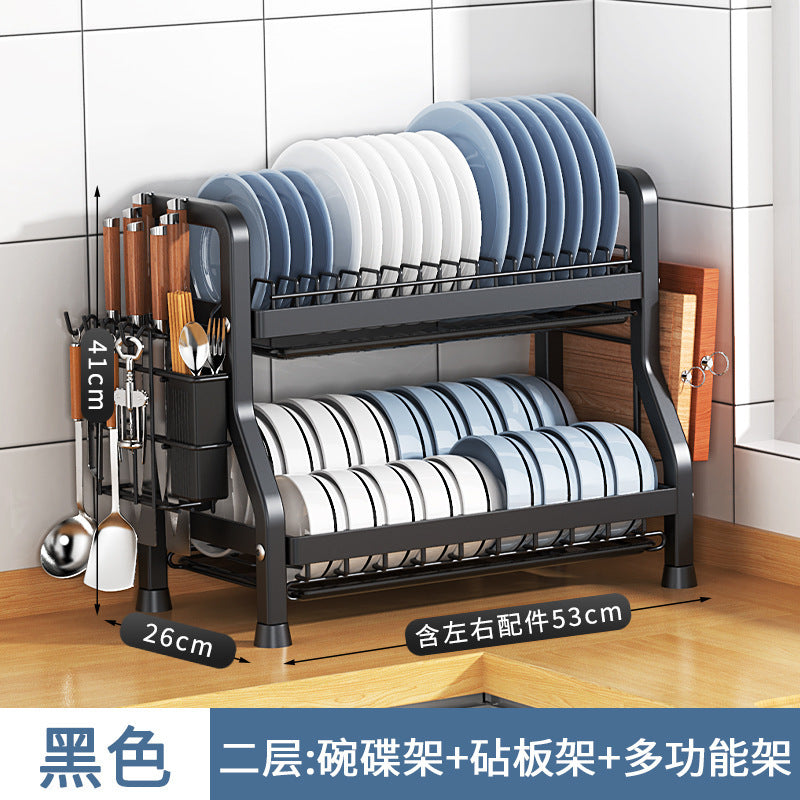 Storage Kitchen Dish Rack Household Dishware Dish Bowl Integrated Storage Rack Countertop Multifunctional Stainless Steel Drain Rack