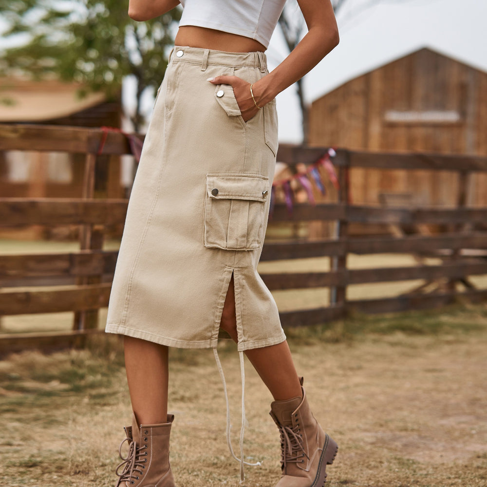 European and american women's clothing  cross-border foreign trade  new arrival denim tie backworkwear skirt casual mid-length skirt trendy