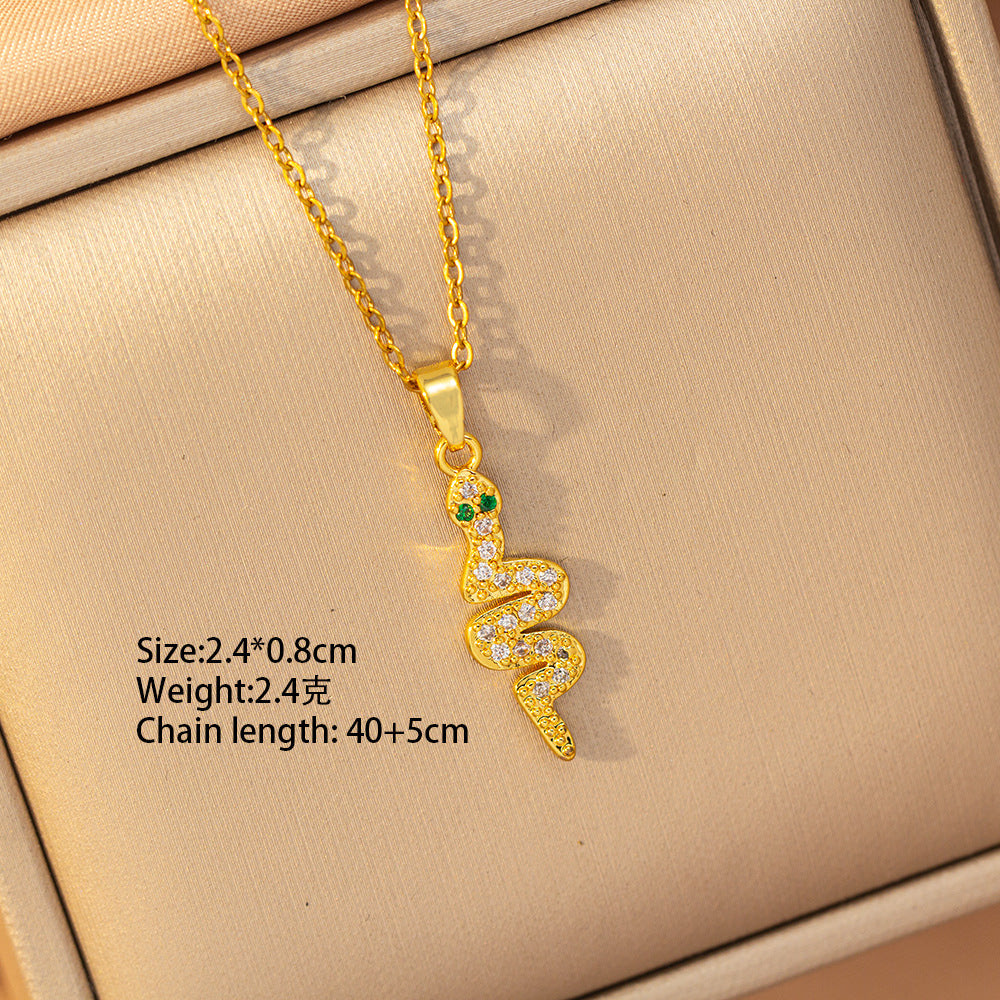 [copper inlaid with zirconium] cross-border hot-selling snake-shaped necklace for women, personalized fashion stainless steel elegant accessible luxury clavicle chain jewelry
