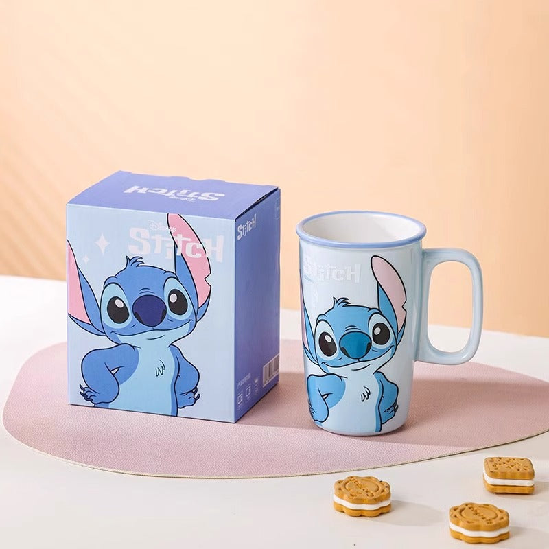 Cartoon straight cup 500ml large-capacity ceramic mug handle cup gift box household water cup unisex
