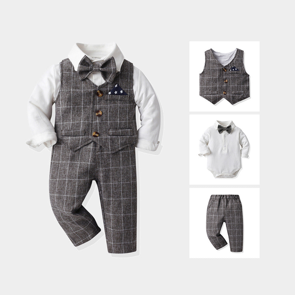 Baby spring & fallnew arrival first birthday dress boys gentleman suit kids vest small suit catching week clothes