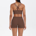 Fashion cross-border nude brushed cross back bra casual sports hip lifting shorts fitness yoga wear two-piece set