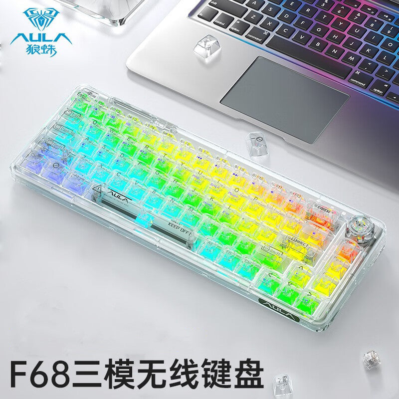 Wolf spider f68 mechanical keyboard - transparent, bluetooth/wireless tri-mode, rgb, customizable, hot-swappable - cross-border amazon/ebay
