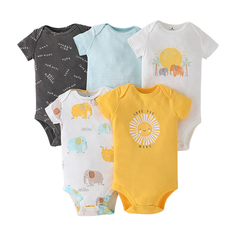 Dropshipping summer infant & toddler short-sleeve mixed color romper, triangle short-sleeve bodysuit, 5-piece set