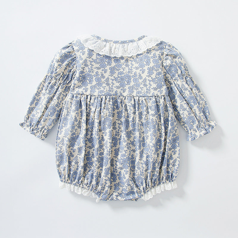 Baby crawling suit spring & falllace floral jumpsuit baby girl long sleeves triangular bag butt clothes pure cotton haha clothes for infants and children