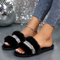 Fashion rhinestone indoor and outdoor casual fur slippers 2024 autumn and winter floor slippers bedroom home fur slippers