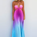 cross-border european and american women's clothing: women's summer maxi dress - gradient color halter neck pleated fashion vacation dress