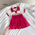 Girls' short-sleeve polo shirt & active set -  summer collection: letter print color block tee & pleated skirt set
