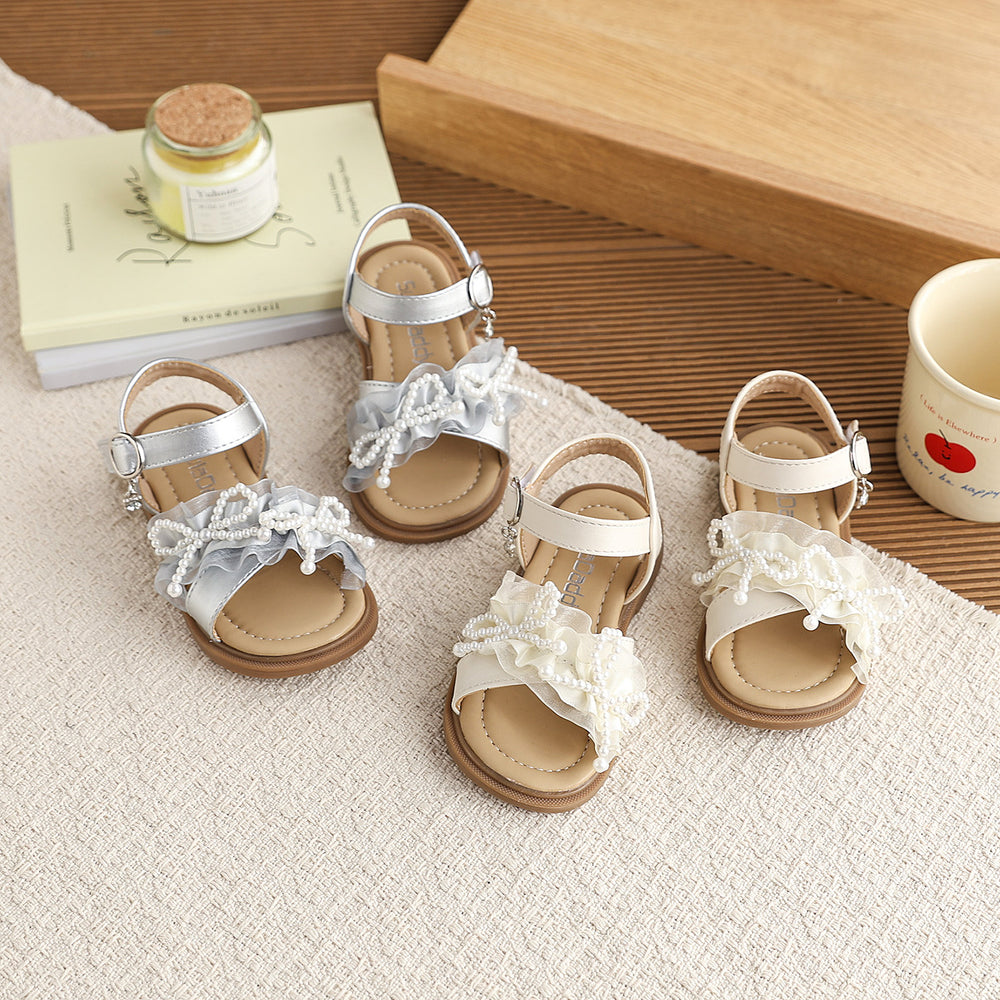 Vancahao  new girls' sandals - korean style rhinestone bow princess sandals for toddlers and little girls, perfect for the beach