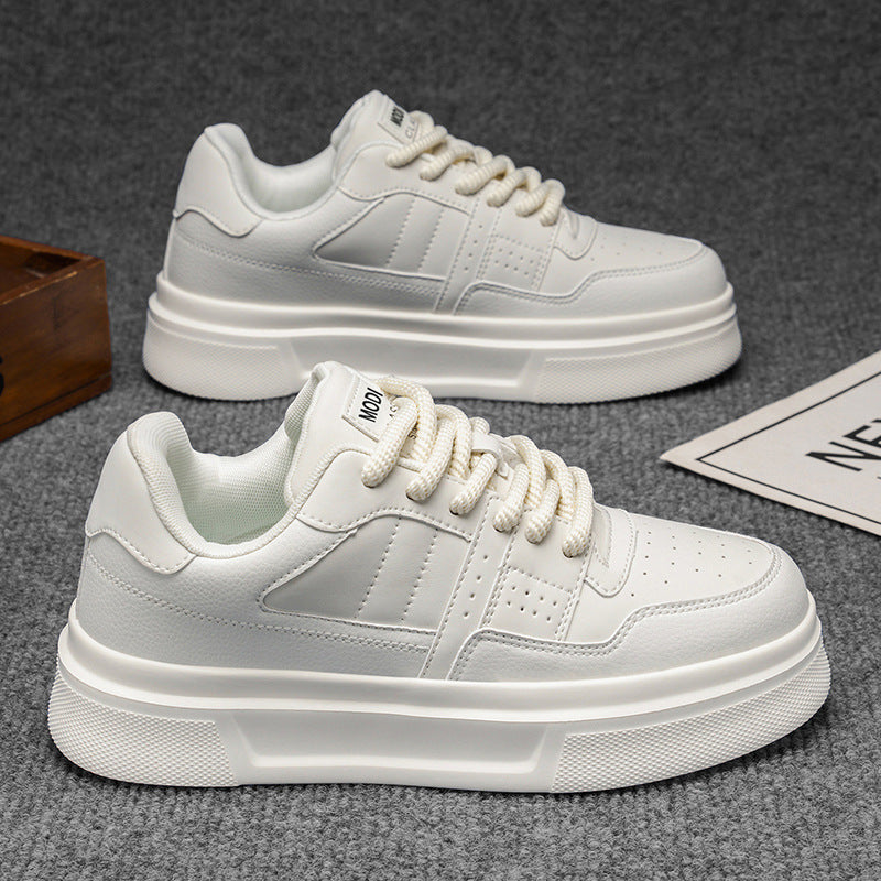 2026 men's spring premium low-top casual sneakers: versatile, thick-soled, height-increasing leather white shoes for men