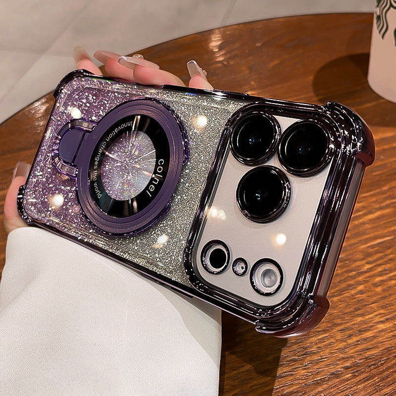 Four-corner airbag anti-fall suitable for apple 17 mobile phone case iphone 16 excellent shield magnetic holder glitter protective cover 15