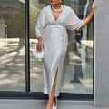 D540 cross-border  fashion women's elegant v-neck sexy slimming sequin plus size african dress