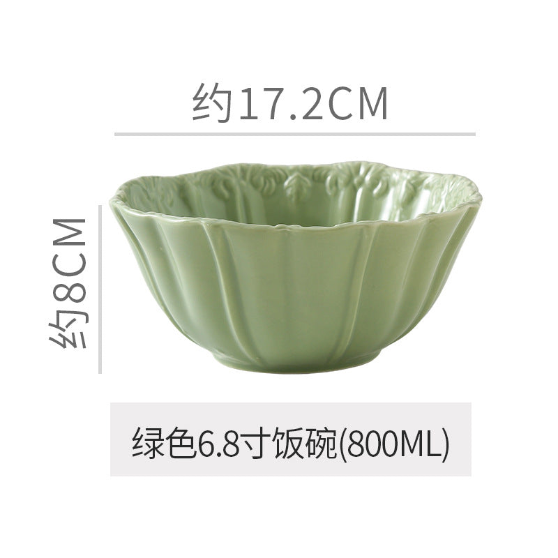 Embossed retro ceramic dinnerware set - french style, high-end steak plates, dessert plates, and salad bowls for home use