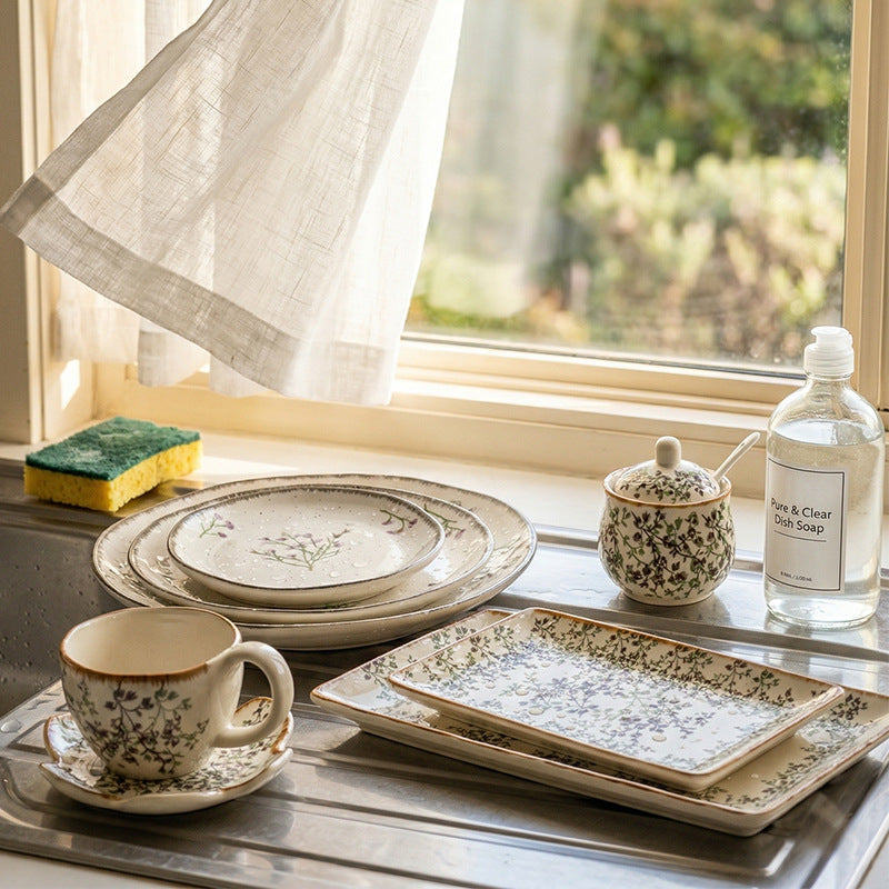 European retro irregular ceramic bowl, plate, and dish set - stylish, high-value tableware for restaurants and home use, rustic farmhouse ceramic dinnerware set