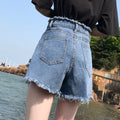 Ripped denim shorts for women, new arrival, fashionable and elegant, high-waisted, slimming, versatile, frayed-edge wide-leg pants