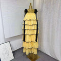 spring new sleeveless solid color wide strap long loose ruffle tiered cake dress