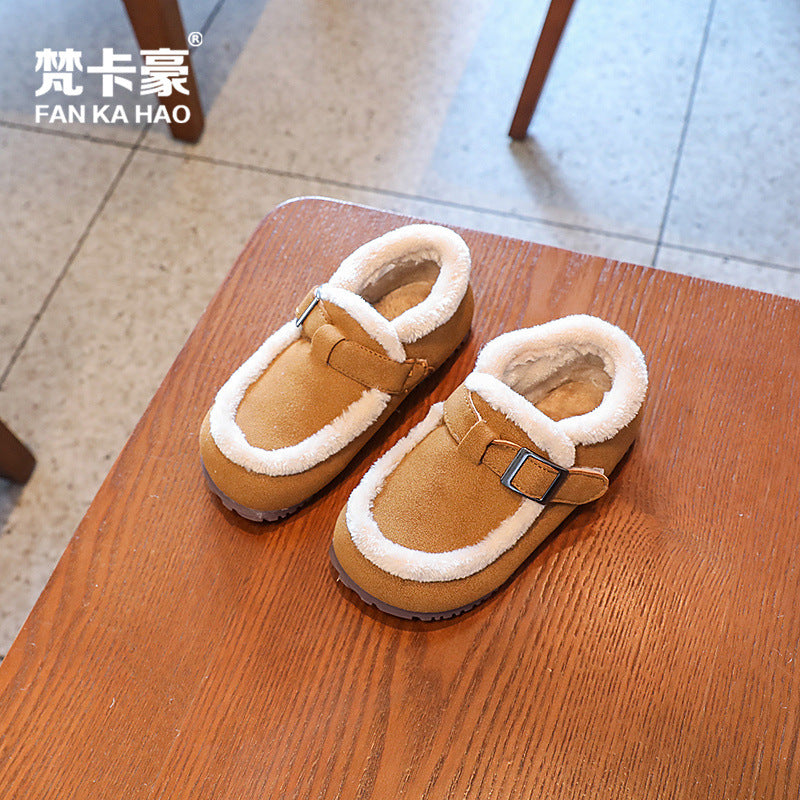Clearance kids' casual cotton shoes  winter fleece-lined fluffy shoes velcro boys' soft sole warm snow boots