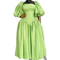 European and american cross-border women's clothing:  summer new arrivals - sweet and fresh square neck backless tie-up lantern sleeve cinched waist dress