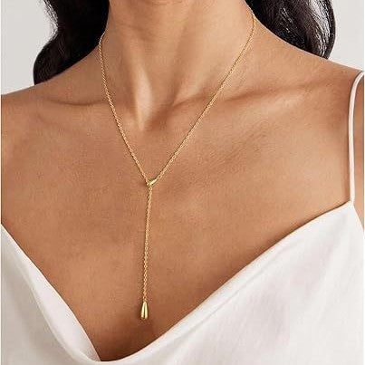 Amazon cross-border new fashion teardrop lariat necklace, teardrop pendant necklace, minimalist women's jewelry