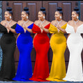 C6587 cross-border   fashion women's solid color off-the-shoulder deep v backless mermaid prom dress