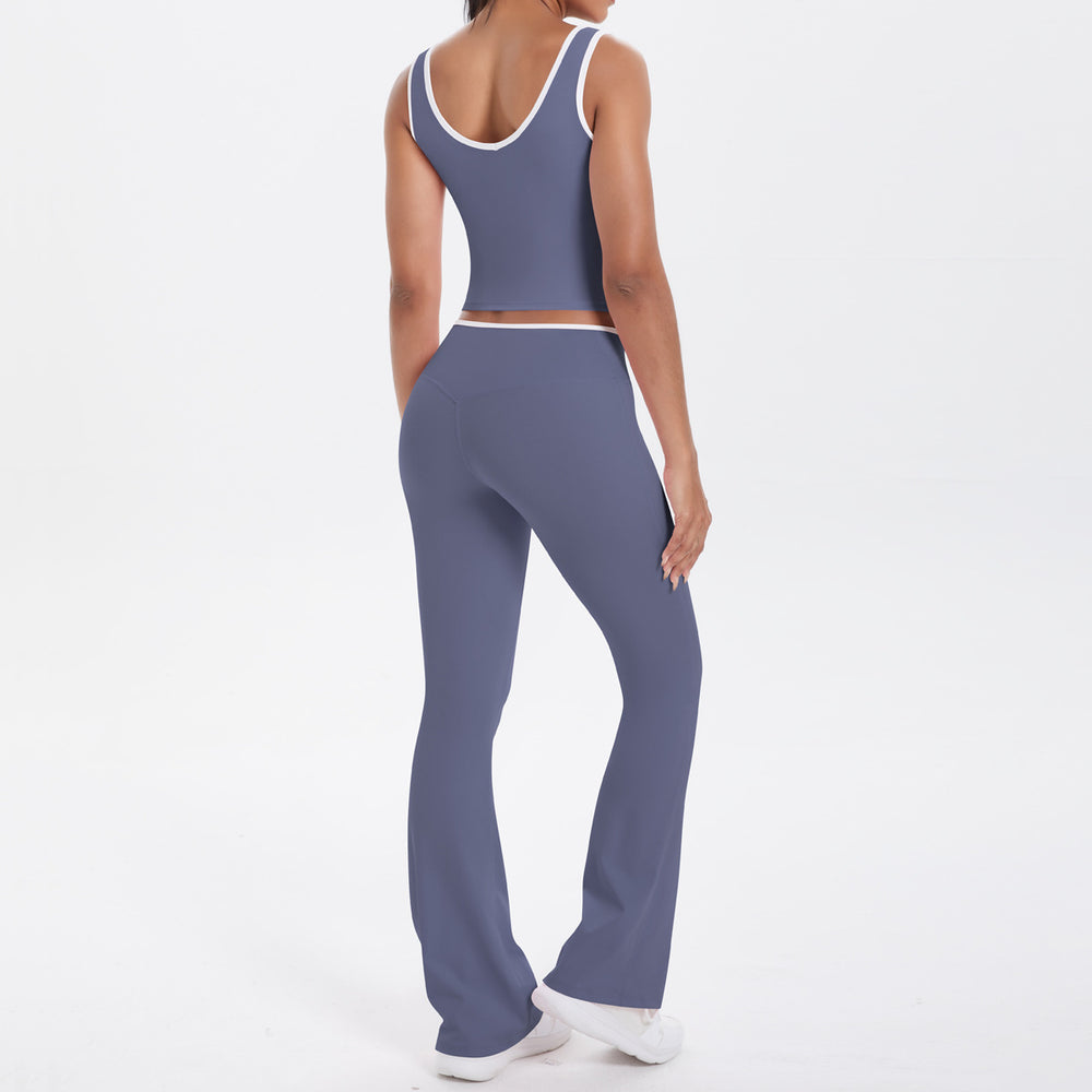 Contrast colorpatchwork nude cross high waist micro flare yoga wear tight quick-drying beautiful back sports suit running fitness wear