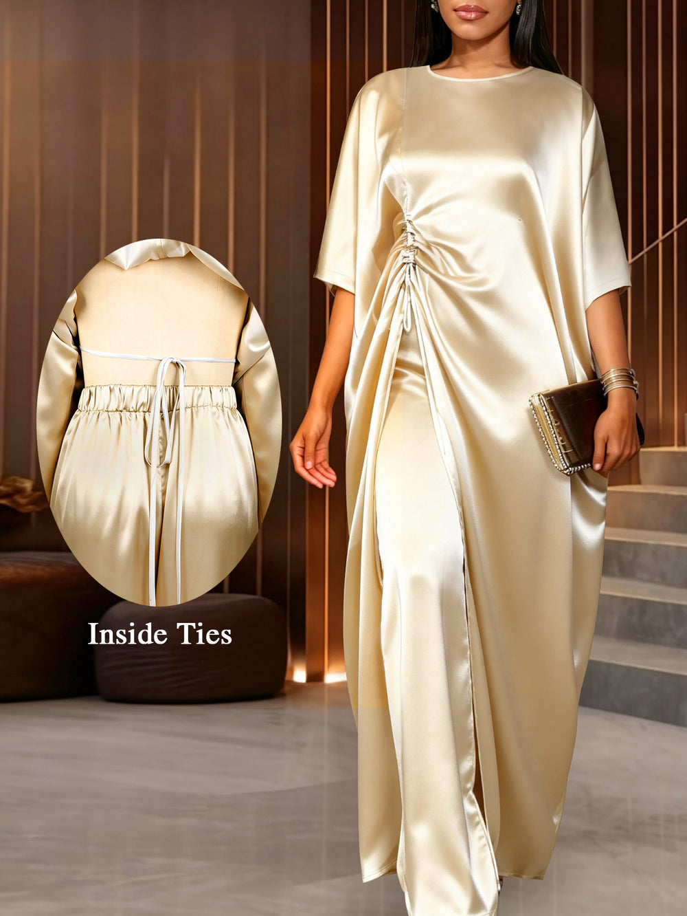 African print robe and pants set - drawstring tie-up loose top with casual wide-leg pants two-piece set