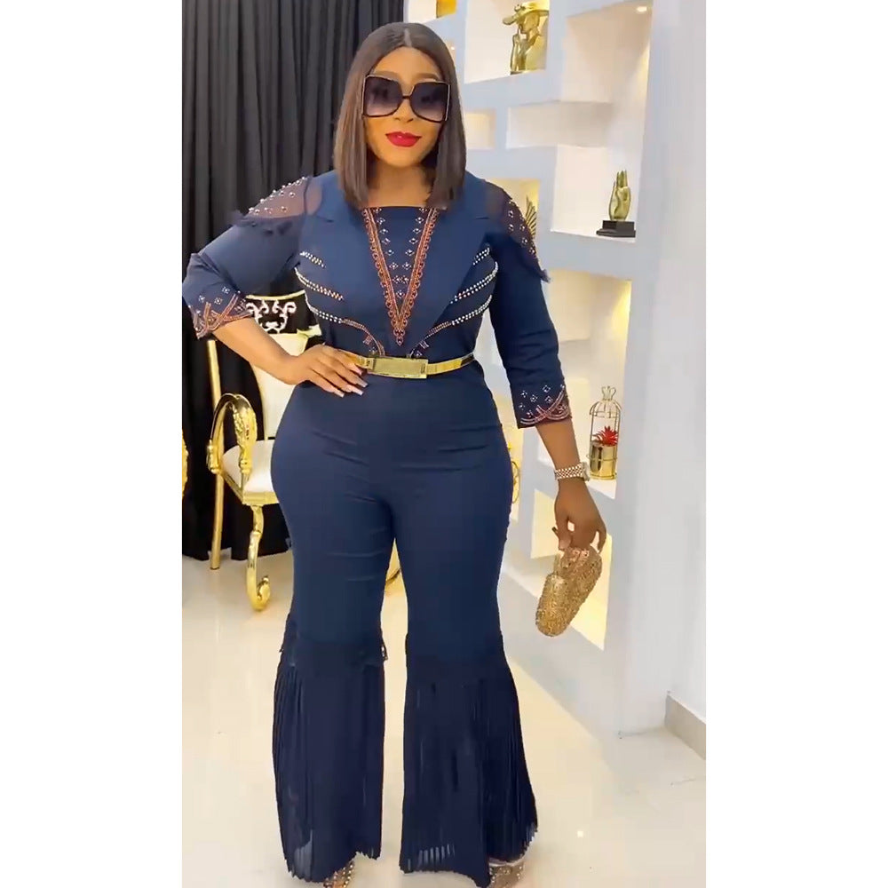 Aliexpress  new arrival speakerstraight-legpants african women's plus size jumpsuit free belt