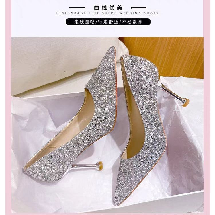 French crystal wedding shoes for women, new autumn 2024 bridal shoes, convertible high heels for wedding dress, bridesmaid sequin shoes