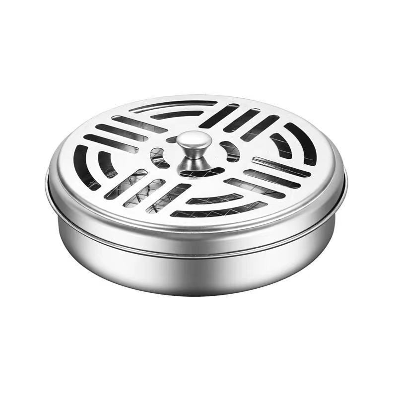 Mosquito coil tray Fireproof incense burner Stainless steel shelf tray Household creative gray tray with lid Anti-scalding outdoor mosquito coil box