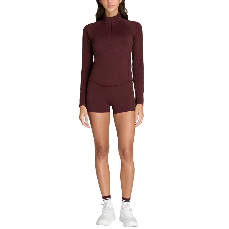 new arrival cross-border nude breathable stand-up collar hidden zipper outwear tennis shorts casual sports yoga suit
