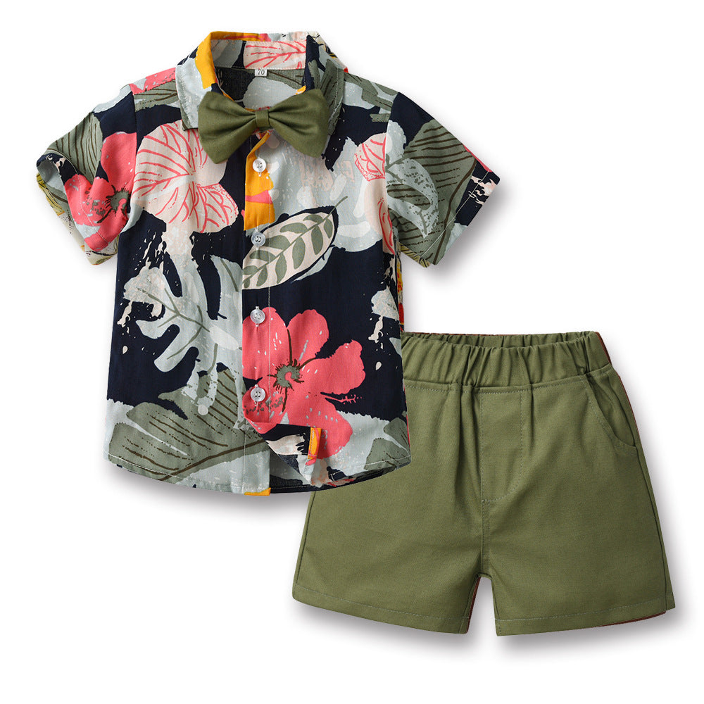 children's clothing boys' shirts spring and summer beach style floral shirt short-sleeved suit vacation summer floral shirt boys