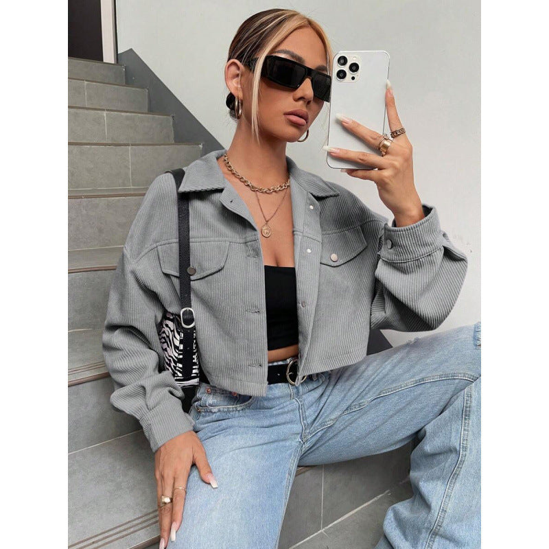 fashion  winter new arrivalretrocasual lapel loose corduroy jacket outwear women