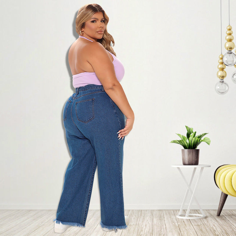 21828 european and american cross-border women's spring new embroidered washed sexy denim jeans  new plus size