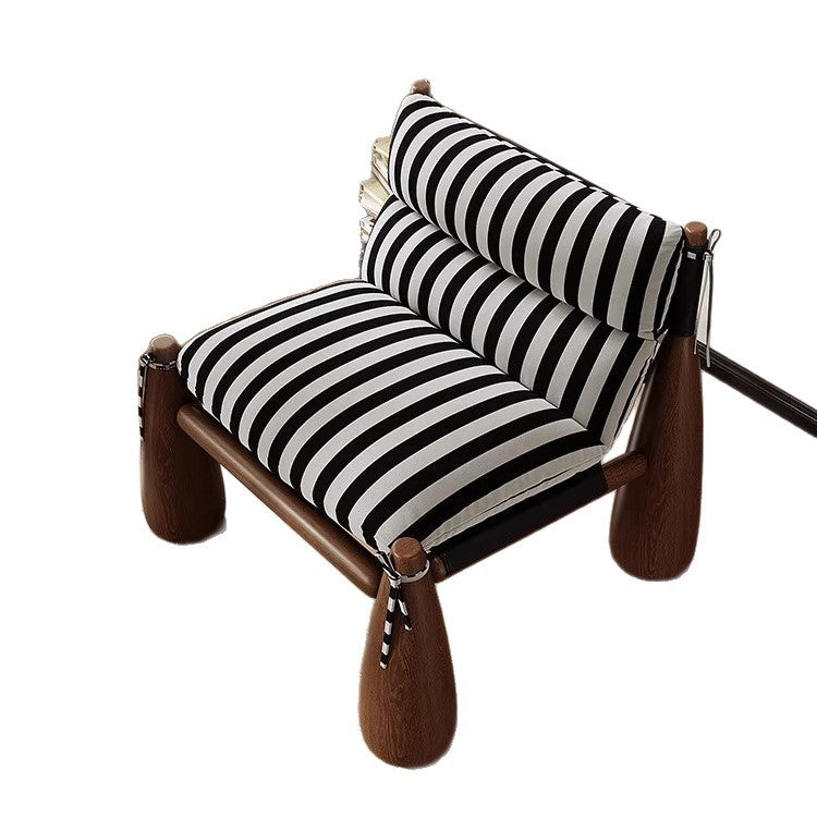 Solid wood designer baseball chair - striped fabric accent chair for living room - premium single sofa chair