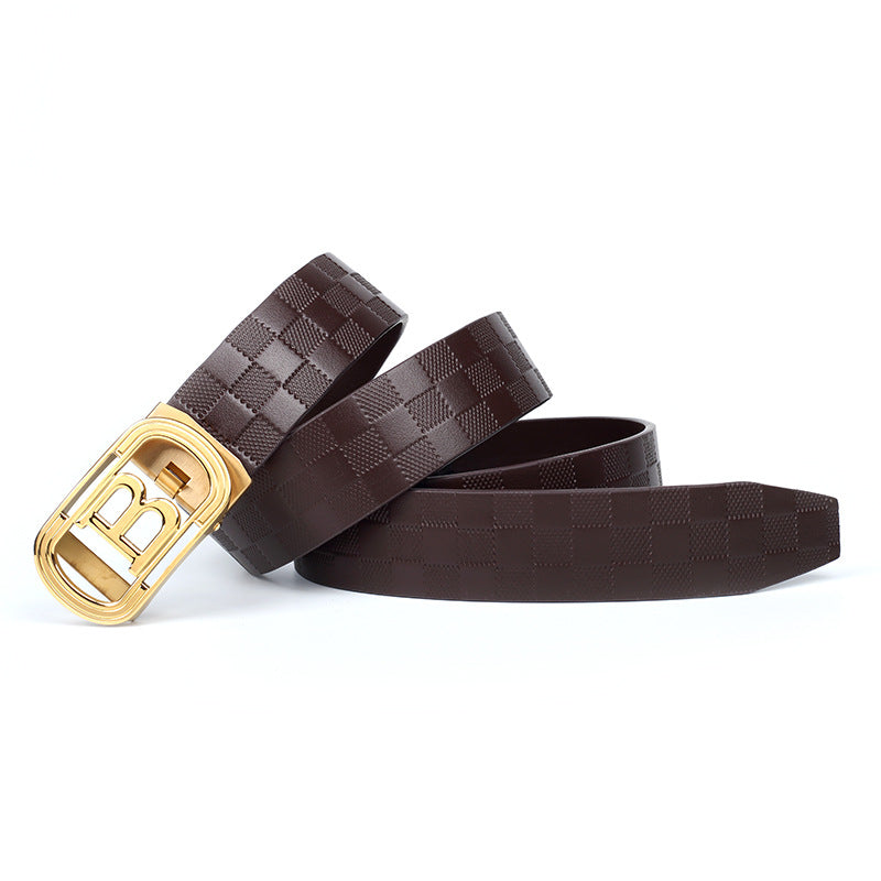 Stainless steel automatic buckle men's belt, leather embossed belt, first layer of pure cowhide B letter men's belt versatile
