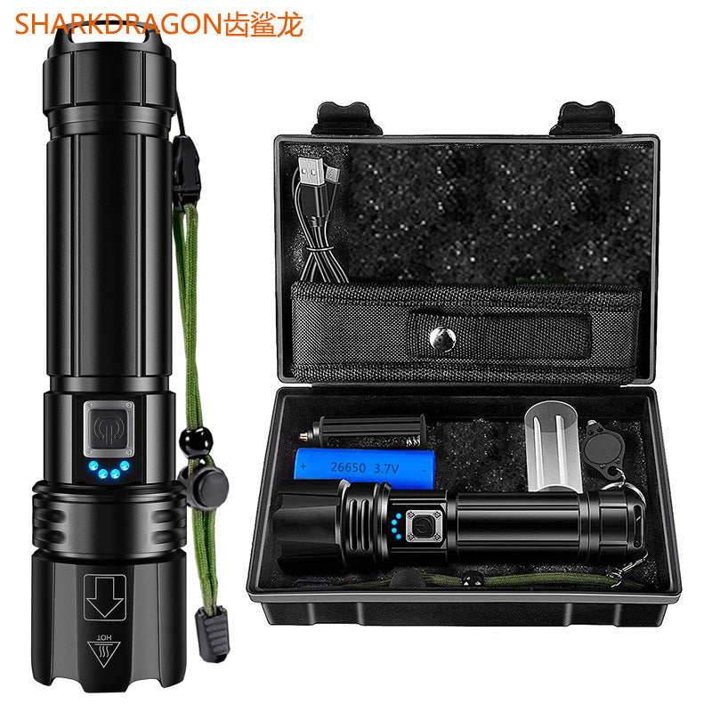 Cross-border new XHP70 strong light flashlight USB charging outdoor zoom remote radiation power display LED flashlight