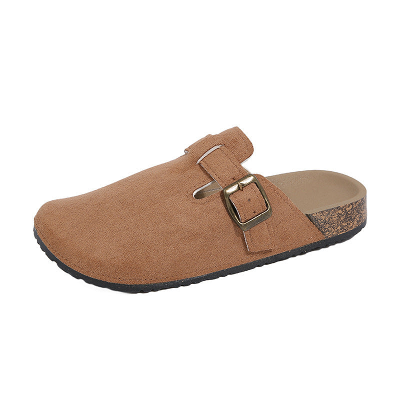 New arrival lazy shoes birkenstock slippers women's spring & fall home thick solenon-slipoutwearpure color toe-cap half slippers wholesale