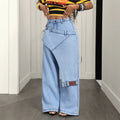 X-pre-sale-66703# cross-border fake two-piece casual versatile straight-leg women's jeans pants