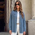Fashion cross-border foreign trade denim long-sleeved shirt lapel double chest pocket raw edge loose shoulder style shirt outwear women