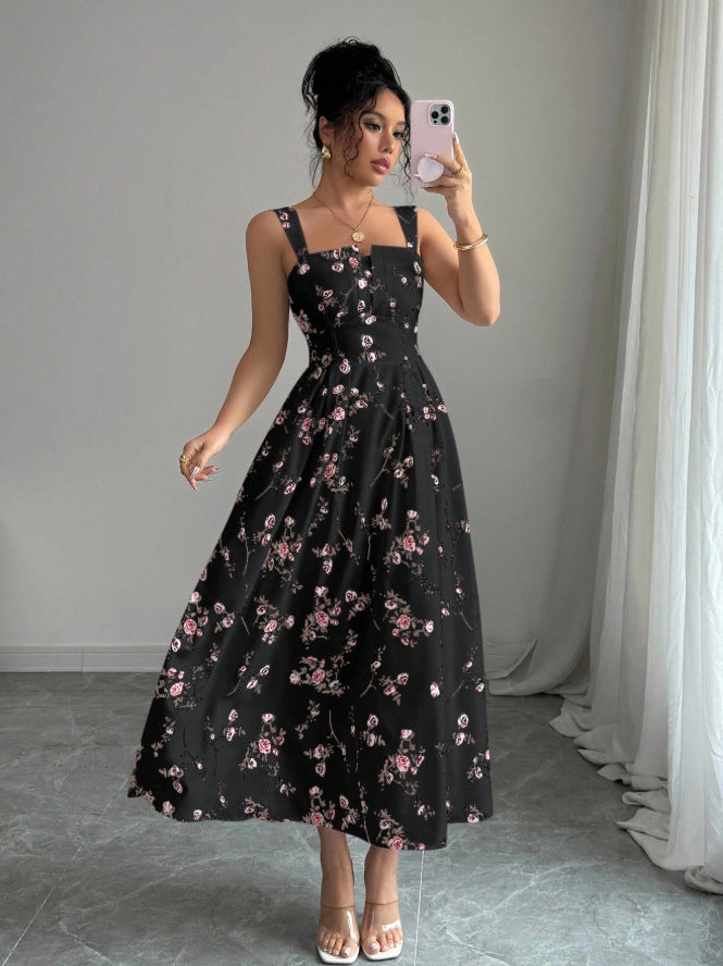 new floral print dress - spring/summer/autumn women's v-neck, slim-fit, a-line maxi dress