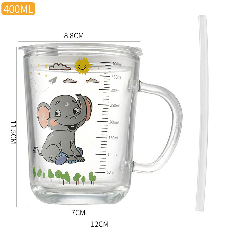 Cartoon milk mug summer glass cup with handle straw cup popular breakfast cup high-value water cup souvenir gift cup