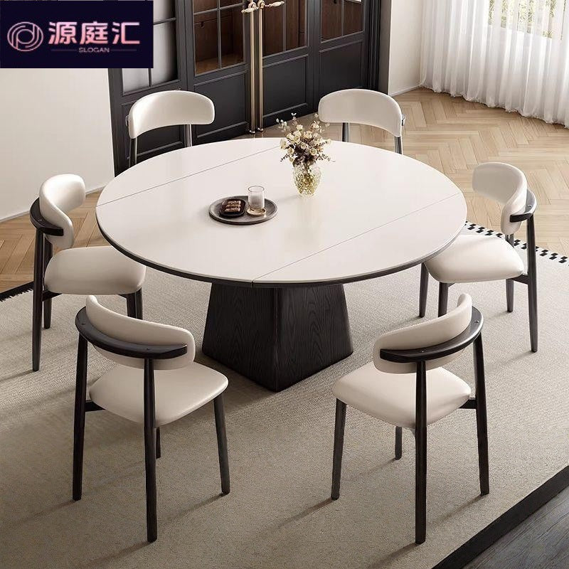 Rock slab dining table and chair combination, square and round, modern casualfor homesmall apartment, telescopic foldable solid wood round table dining table