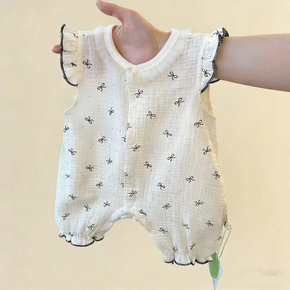 Summer romper for baby girls - adorable princess style, newborn flutter sleeve muslin lightweight bodysuit