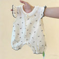 Summer romper for baby girls - adorable princess style, newborn flutter sleeve muslin lightweight bodysuit